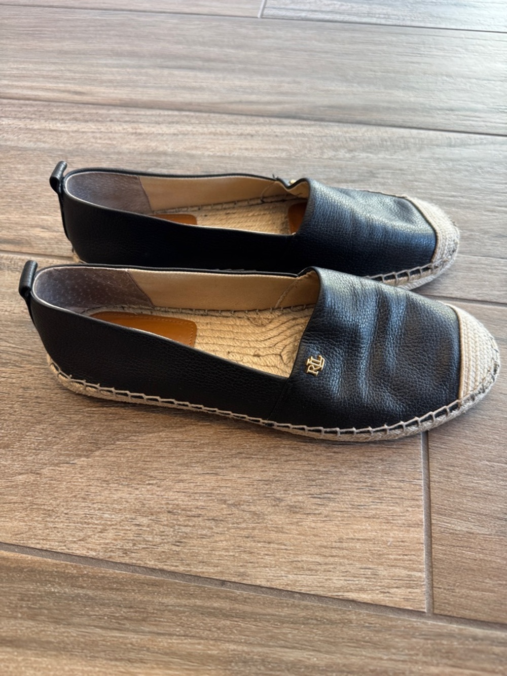 Ralph Lauren Black Leather Espadrille Slip-ons. Women’s size 9 - Picture 4 of 11